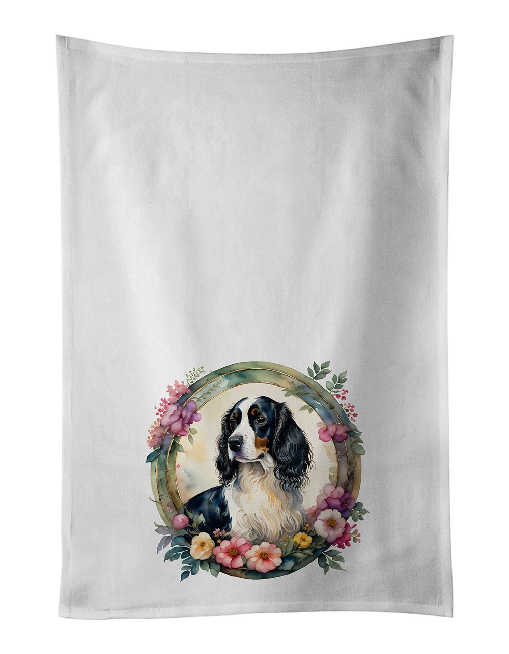 English Springer Spaniel And Flowers Kitchen Towel Set Of 2 White Dish Towels Decorative Bathroom Hand Towel For Hand, Face, Hair, Yoga, Tea, Dishcloth, 19 X 28", White_maomaolike.com