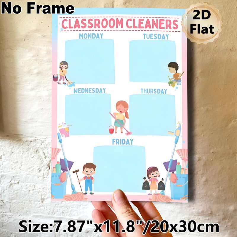 Classroom Cleaners Schedule Painting Poster, Cute Cartoon Style Poster, Weekly Cleaning Duty Chart To Organize Classroom Cleaning Tasks, Ideal For_maomaolike.com