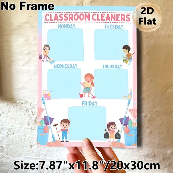 Classroom Cleaners Schedule Painting Poster, Cute Cartoon Style Poster, Weekly Cleaning Duty Chart To Organize Classroom Cleaning Tasks, Ideal For_maomaolike.com