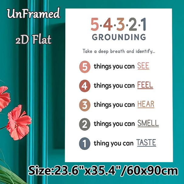 5-4-3-2-1 Grounding Painting Poster, Minimalist Neutral-toned Typographic Poster, Practical Emotional Regulation Guide Suitable For Office, Therapy_maomaolike.com