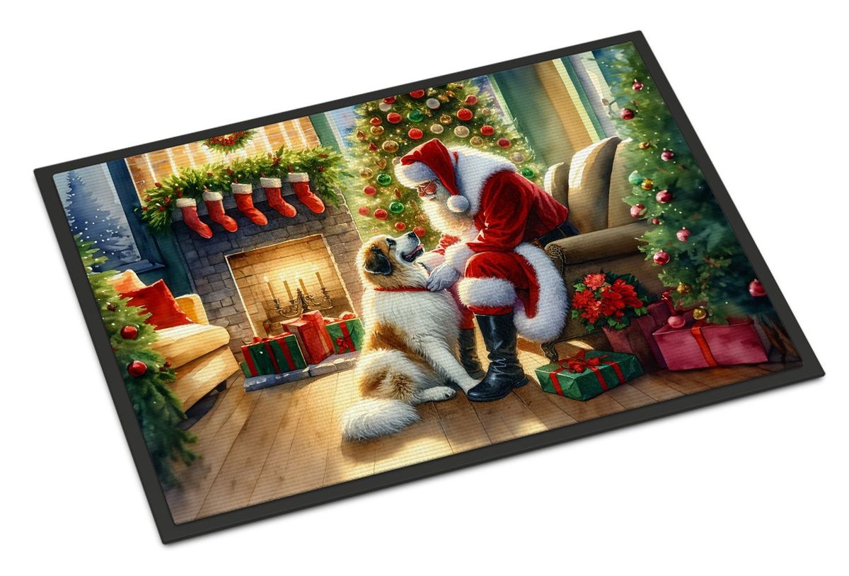Great Pyrenees And Santa Claus Doormat Front Door Mat Indoor Outdoor Rugs For Entryway, Non Slip Washable Low Pile, 24H X 36W_maomaolike.com