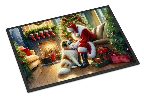 Great Pyrenees And Santa Claus Doormat Front Door Mat Indoor Outdoor Rugs For Entryway, Non Slip Washable Low Pile, 24H X 36W_maomaolike.com