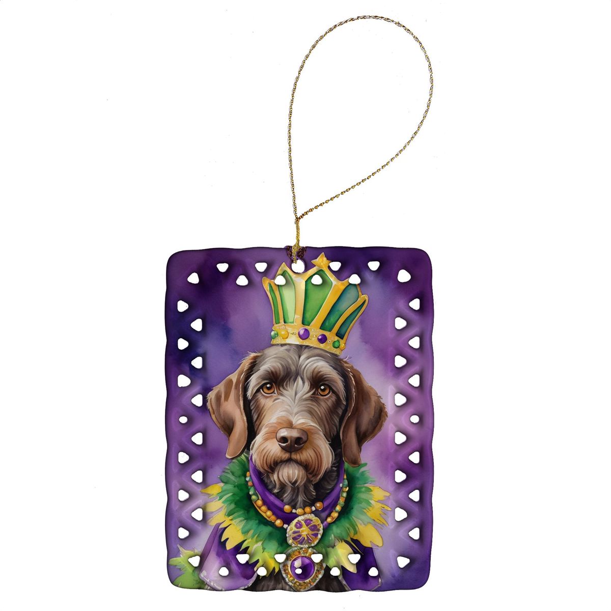 German Wirehaired Pointer King Of Mardi Gras Porcelain Ornament Christmas Tree Hanging Decorations For Home Christmas Holiday, Rectangle, Gift, Multicolor_maomaolike.com