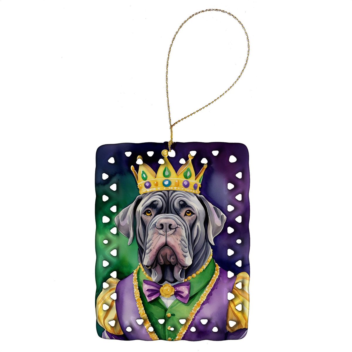 Neapolitan Mastiff King Of Mardi Gras Porcelain Ornament Christmas Tree Hanging Decorations For Home Christmas Holiday, Rectangle, Gift, Multicolor_maomaolike.com