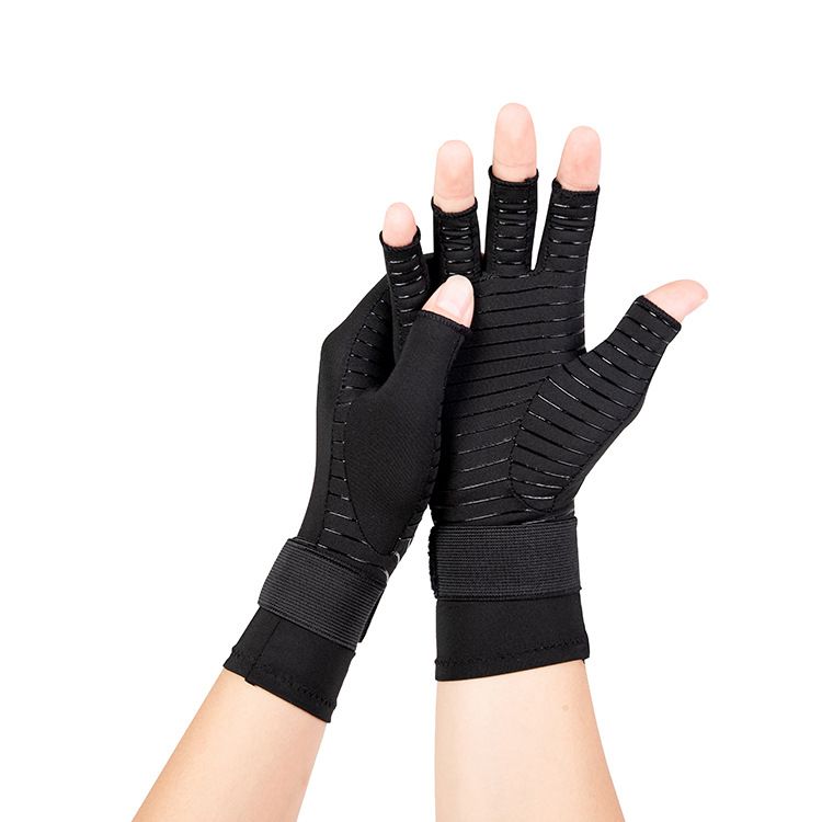 Half finger pressure gloves Copper fiber fitness strap Sports outdoor anti-slip joint care cycling gloves_maomaolike.com