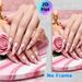 Nail Art Themed Painting Poster, Elegant Glossy Pink Nails With Gold Bow Details Poster, Chic Nail Art Display, Ideal For Beauty Salons And Makeup_maomaolike.com