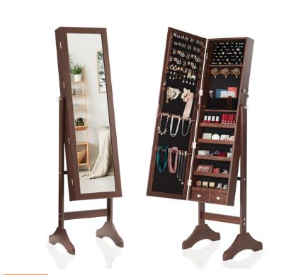 Independent Jewelry Wardrobe, 47.3-inch Full-length Jewelry Organizer Standing Mirror, Velvet Lining_maomaolike.com
