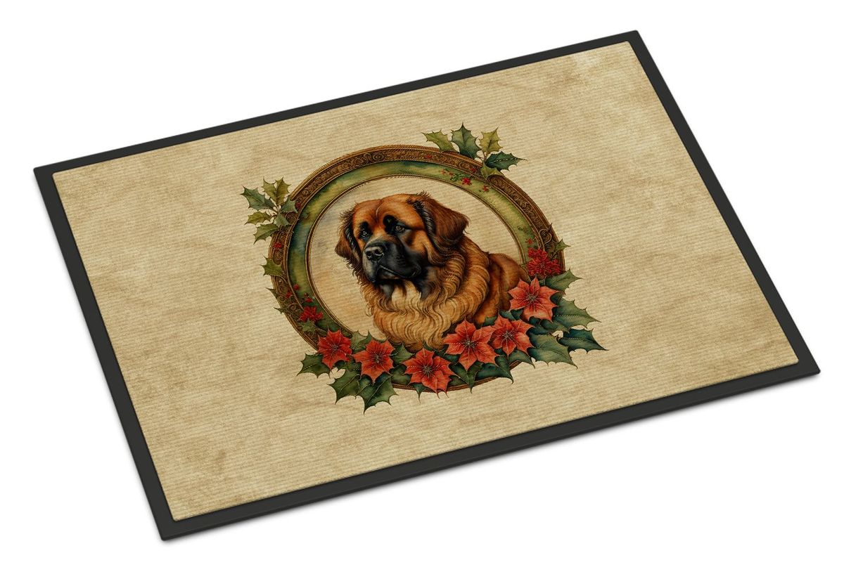 Leonberger Christmas Flowers Doormat Front Door Mat Indoor Outdoor Rugs For Entryway, Non Slip Washable Low Pile, 24H X 36W_maomaolike.com