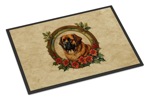 Leonberger Christmas Flowers Doormat Front Door Mat Indoor Outdoor Rugs For Entryway, Non Slip Washable Low Pile, 24H X 36W_maomaolike.com