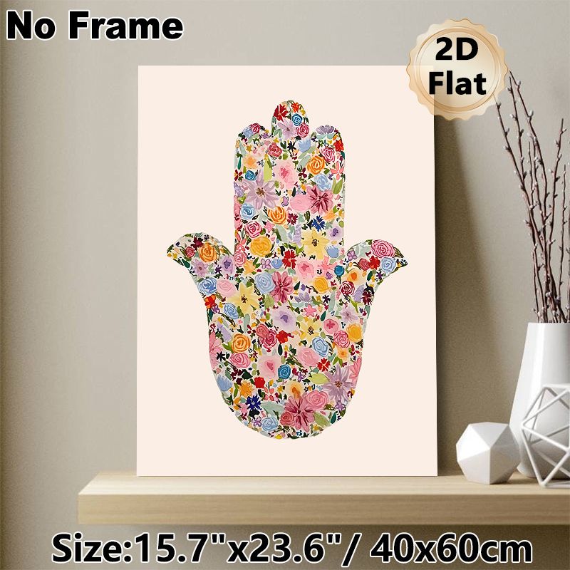 Floral Hamsa Hand Painting Poster, Vibrant Floral-filled Hamsa Hand Poster, Brings Bohemian-inspired Charm Ideal For Living Room, Bedroom Or_maomaolike.com