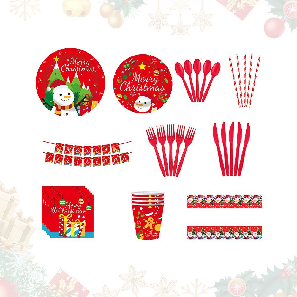 Christmas 10-piece Set Set Party Supplies Snowman Disposable Tableware Paper Plates And Napkins Banners Plastic Tablecloths Cutlery Serves 60 For Merry Christmas Party Home Indoor Outdoor Decor_maomaolike.com