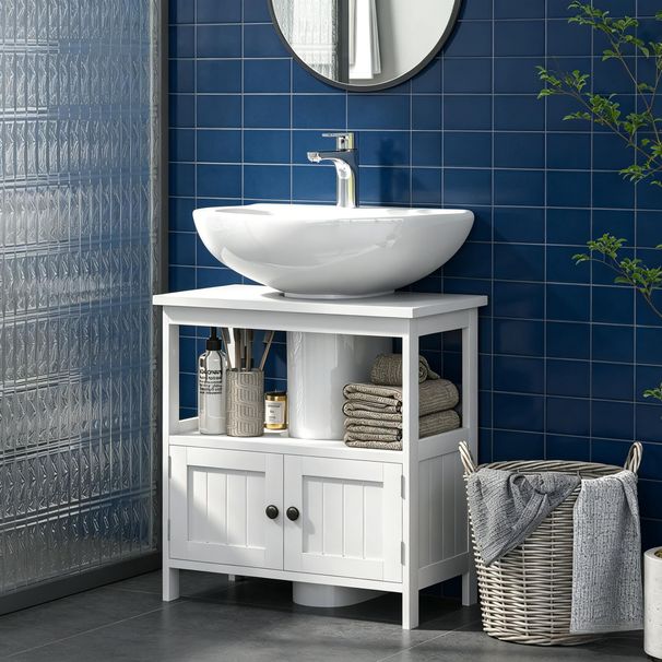 Pedestal Sink Storage Cabinet, Bathroom Under Sink Cabinet With 2 Doors And Open Shelf_maomaolike.com