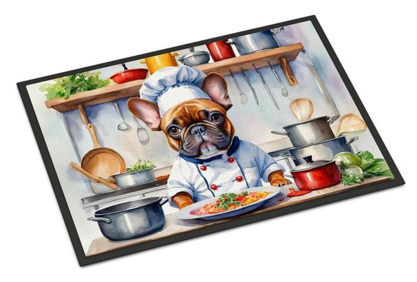 French Bulldog The Chef Doormat Front Door Mat Indoor Outdoor Rugs For Entryway, Non Slip Washable Low Pile, 24H X 36W_maomaolike.com