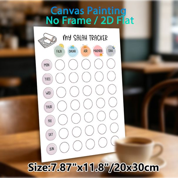 Islamic Salah Tracker Painting Poster, Pastel-colored Cute Illustrated Poster, Weekly Prayer Tracking Chart To Monitor Daily Salah Routines, Suitable_maomaolike.com