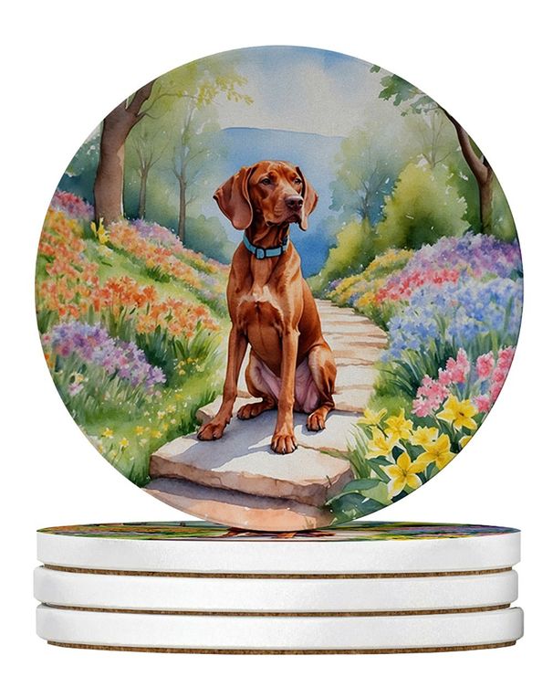 Vizsla Spring Path Large Sandstone Coasters Pack Of 4 Absorbent Round Coasters Decor Gifts For Men Or Women, 4 In, Multicolor_maomaolike.com