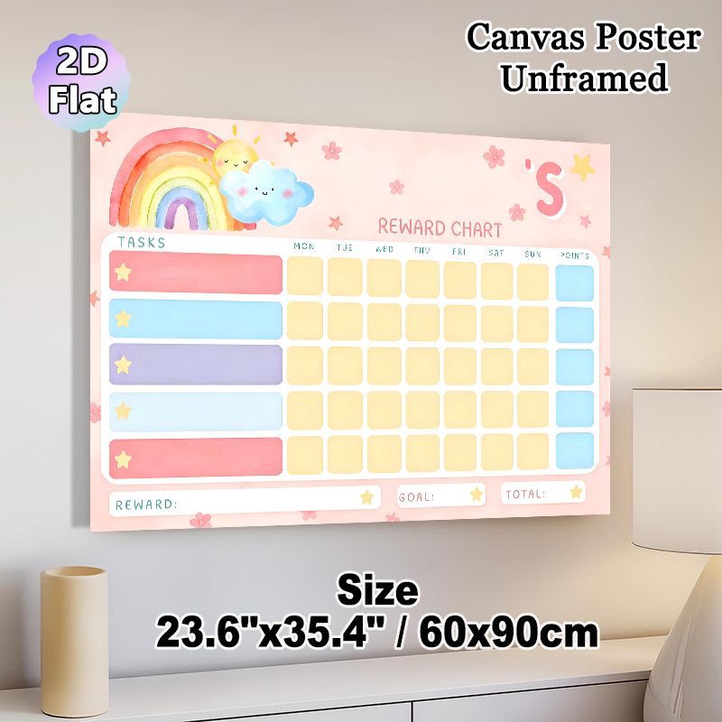 Rainbow & Cloud Reward Chart Painting Poster, Pastel Watercolor Cute Scene Poster, Practical Tool To Record Daily Tasks And Track Progress For Home Or_maomaolike.com