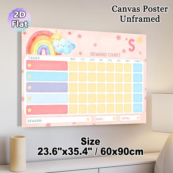 Rainbow & Cloud Reward Chart Painting Poster, Pastel Watercolor Cute Scene Poster, Practical Tool To Record Daily Tasks And Track Progress For Home Or_maomaolike.com