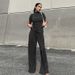 Women's Clothing slim T-shirt high waist blue pleated mopping pants casual _maomaolike.com