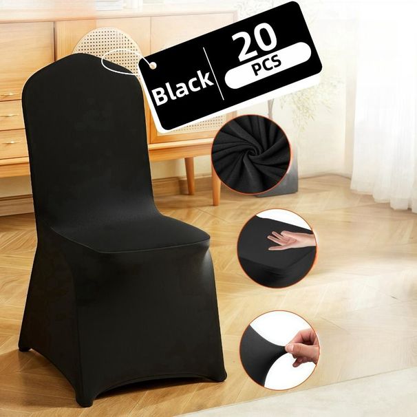 20PCS Stretch Spandex Non-Slip Chair Covers - Universal Fit, Washable Slipcovers For Wedding, Party, Banquet, Celebration & Dining (Black)_maomaolike.com