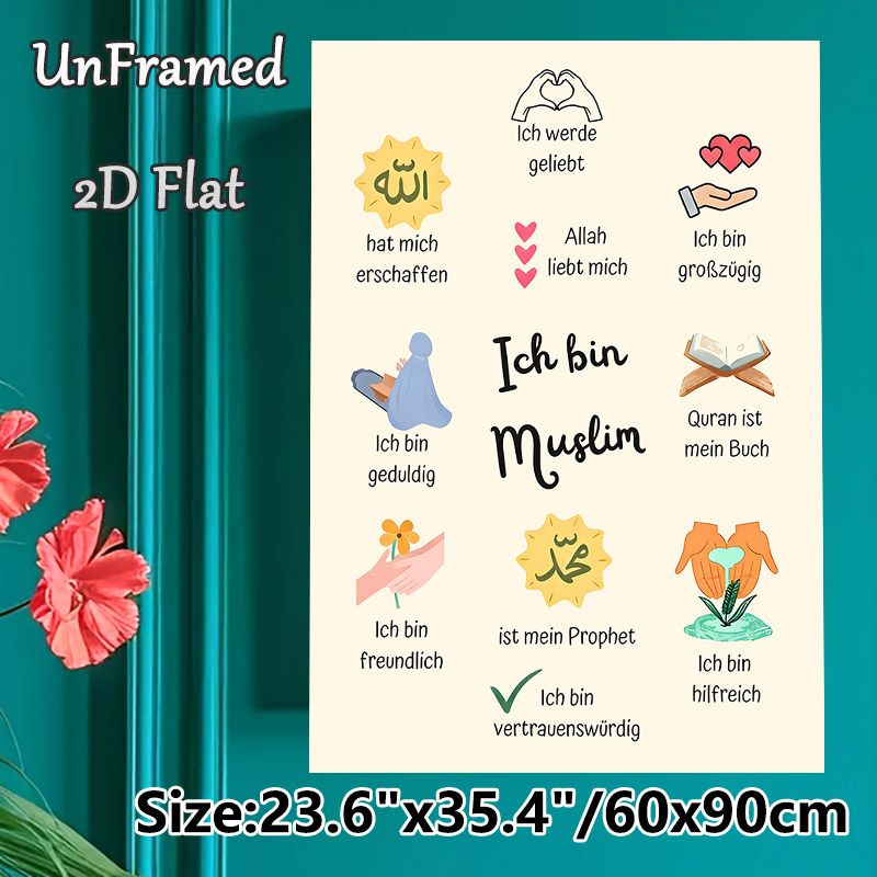 Muslim Affirmation Painting Poster, Warm Whimsical Illustrated German Positive Statements Poster, Cultivates Positive Self-perception, Ideal For Home_maomaolike.com