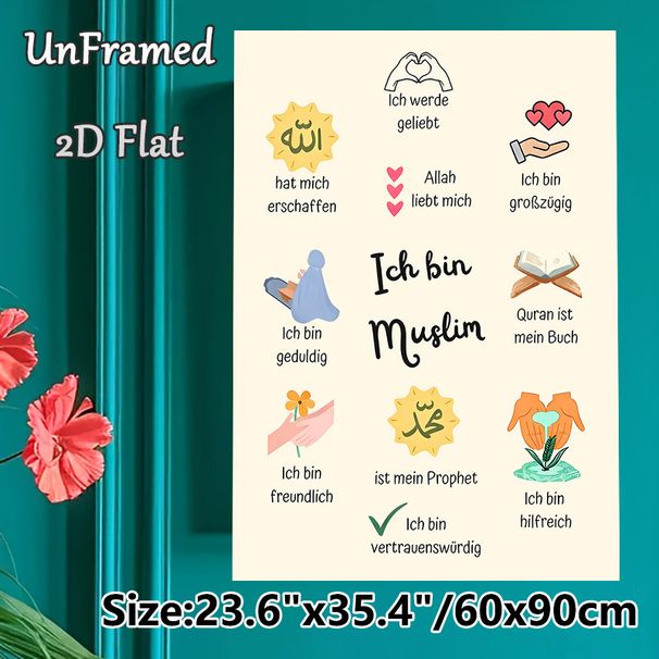 Muslim Affirmation Painting Poster, Warm Whimsical Illustrated German Positive Statements Poster, Cultivates Positive Self-perception, Ideal For Home_maomaolike.com