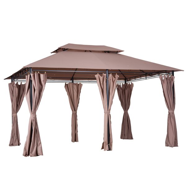 Gazebo 10x13 Khaki With Curtains Vented Roof And Steel Frame For Outdoor Use_maomaolike.com