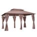 Gazebo 10x13 Khaki With Curtains Vented Roof And Steel Frame For Outdoor Use_maomaolike.com