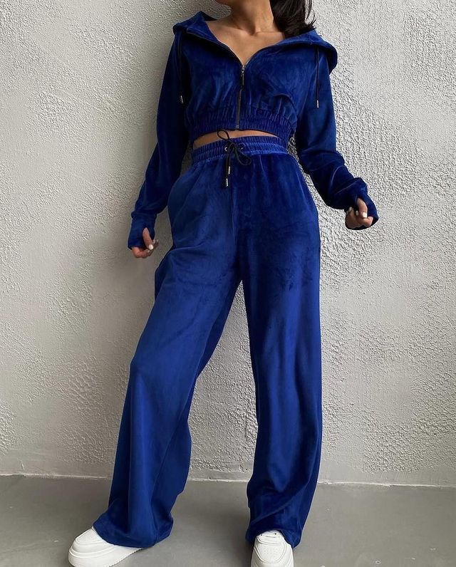 Women's Clothing Suit Solid Color Long Sleeve Zipper Hoodie Lace up Pants Two piece Set_maomaolike.com