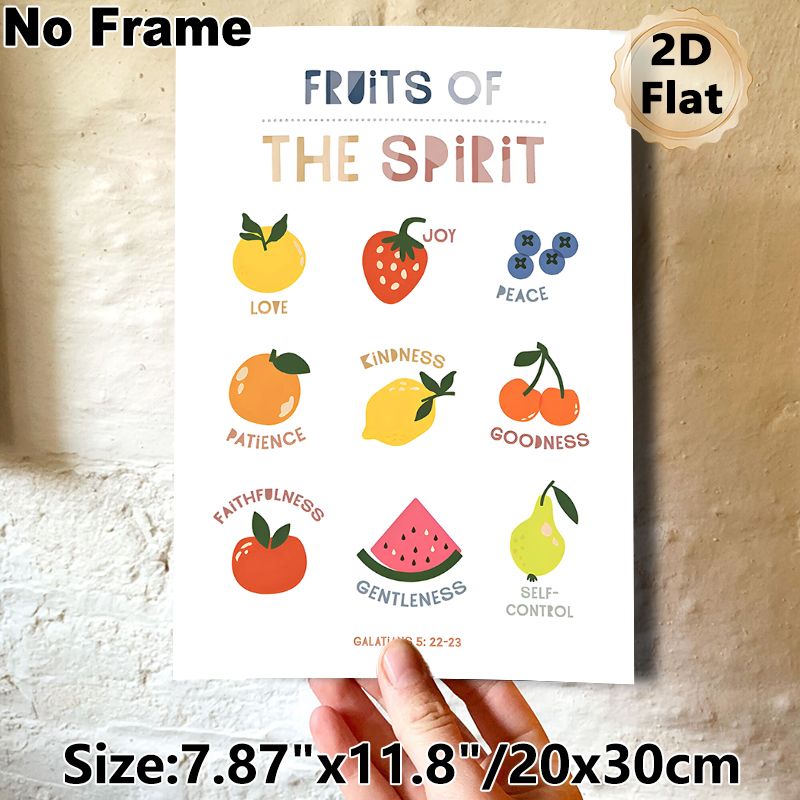 Fruits Of The Spirit Painting Poster, Cute Cartoon Fruit & Inspirational Text Poster, Warm Uplifting Design Ideal For Home, Living Room & Spiritual_maomaolike.com