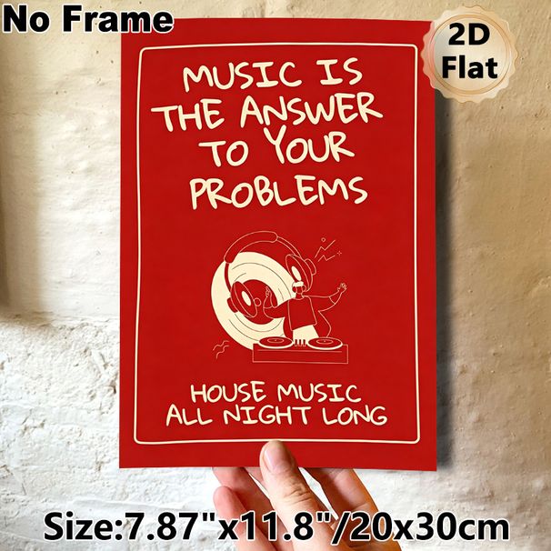 House Music Themed Painting Poster, Vibrant Red Minimalist Style Poster, Inspiring Music Quote With DJ Graphic, Ideal For Music Studio, Living Room_maomaolike.com