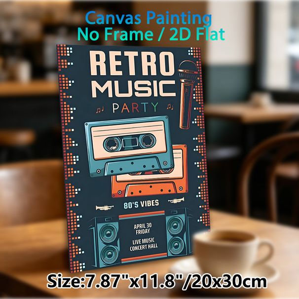 Retro 80s Music Party Painting Poster, Vibrant Vintage-style Poster, Featuring Cassettes, Microphone And Speakers, Nostalgic Music-themed Decor For_maomaolike.com