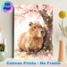 Capybara & Cherry Blossom Painting Poster, Watercolor-style Gentle Capybara Under Blooming Cherry Blossoms Poster, Soft Tranquil Aesthetic Ideal For_maomaolike.com