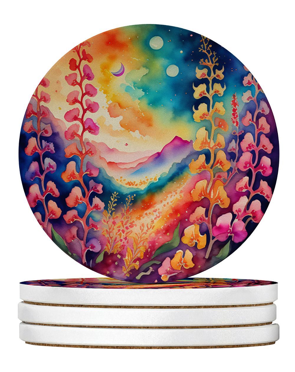 Colorful Snapdragon Large Sandstone Coasters Pack Of 4 Absorbent Round Coasters Decor Gifts For Men Or Women, 4 In, Multicolor_maomaolike.com