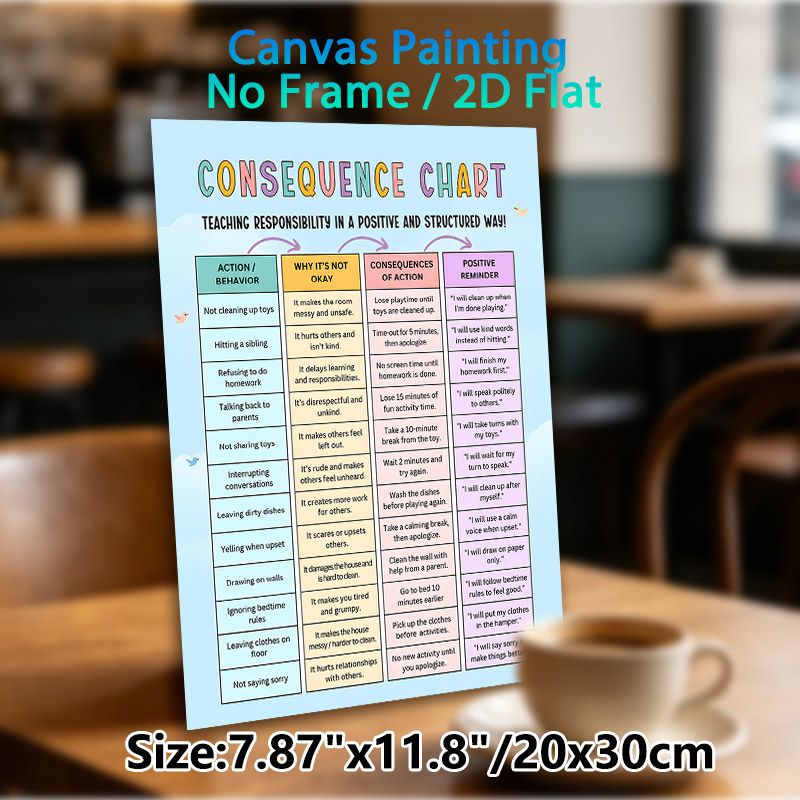 Consequence Chart Painting Poster, Colorful Clear-formatted Behavior Guide Poster, Aids In Teaching Positive Responsibility And Structured Behavior_maomaolike.com