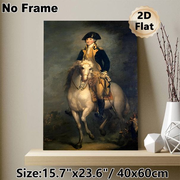Vintage Military Officer On Horseback Classic Portrait Painting Poster, Realistic Dim-toned Historical Figure Poster, Elegant Classic Art Piece Ideal_maomaolike.com