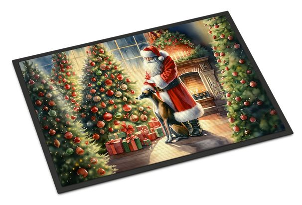 Greyhound And Santa Claus Doormat Front Door Mat Indoor Outdoor Rugs For Entryway, Non Slip Washable Low Pile, 24H X 36W_maomaolike.com