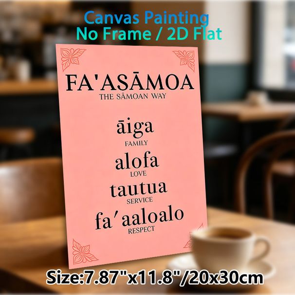 Samoan Cultural Values Painting Poster, Soft Pink Minimalist Typographic Art With Floral Corner Accents Poster, Features Meaningful Cultural Concepts_maomaolike.com
