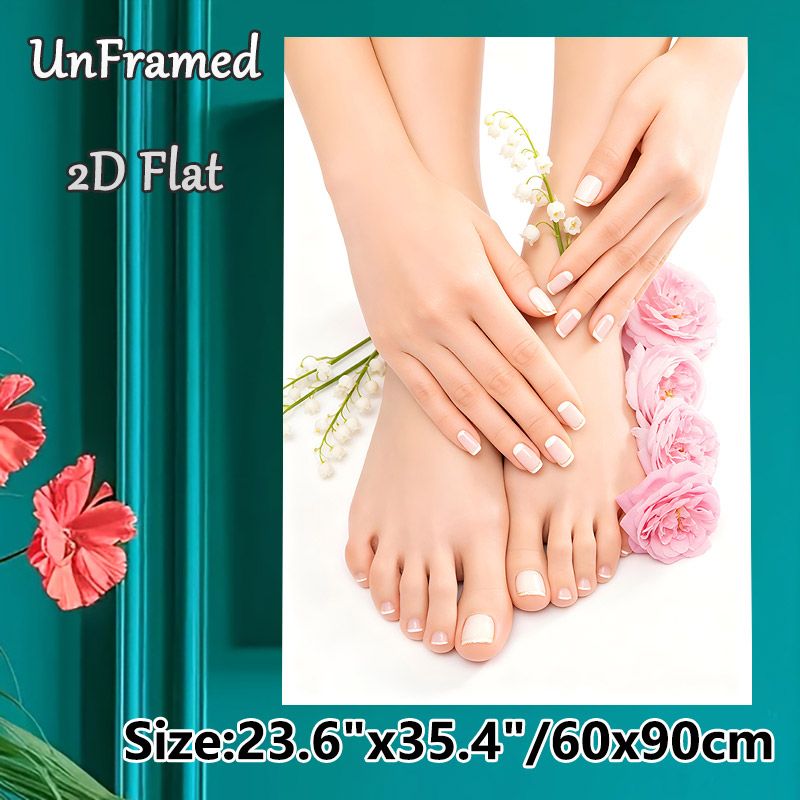 Manicure & Pedicure Themed Painting Poster, Elegant Floral Manicure & Pedicure Scene Poster, Gentle Aesthetic Decor Brings Tranquil Vibe For Beauty_maomaolike.com
