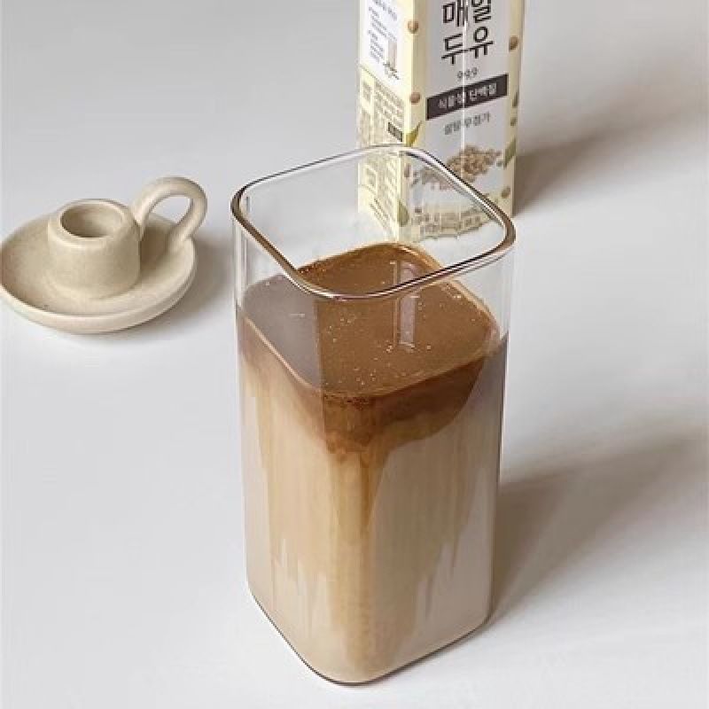 Transparent Simple Square Glass Straw With Lid For Home Use, Coffee Latte Cup, Portable Milk Breakfast Drinking Cup_maomaolike.com