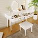 40" Modern Vanity Table Set With Mirror Touch Screen Lighted Mirror, Dressing Table And Cushioned Stool Set With 2 Large Drawers, White_maomaolike.com