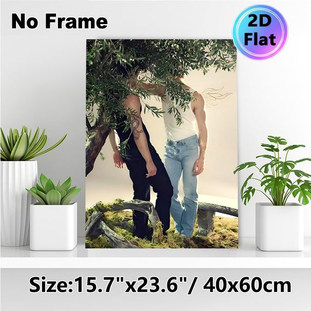 Woodland Male Figures Painting Poster, Dreamy Soft-toned Intimate Scene Poster, Stylish Artistic Decor Suitable For Bedroom, Living Room_maomaolike.com