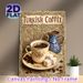 Turkish Coffee Painting Poster, Vintage Ornate Retro Style Poster, Featuring Floral Coffee Cup, Blue Pot, Turkish Delight And Coffee Beans, Brings_maomaolike.com