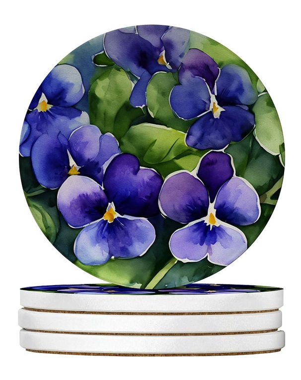 Rhode Island Violets In Watercolor Large Sandstone Coasters Pack Of 4 Absorbent Round Coasters Decor Gifts For Men Or Women, 4 In, Multicolor_maomaolike.com