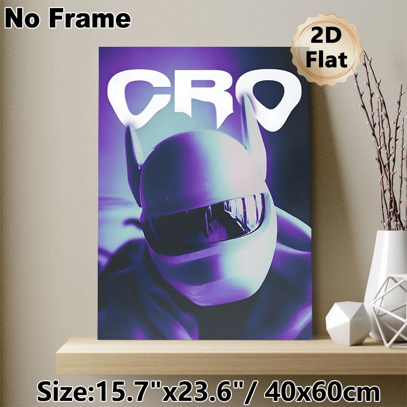 Cyber Racing Helmet Painting Poster, Vibrant Cyberpunk-style Gradient Purple-blue Helmet With "CRO" Text Poster, Stylish Futuristic Decor For Game_maomaolike.com