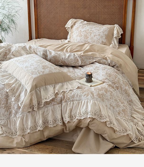 Wholesale INS French Country Style Soft Naked Sleep Double Layer Gauze 4-Piece Lace Trim Pure Cotton Four-Piece Set_maomaolike.com