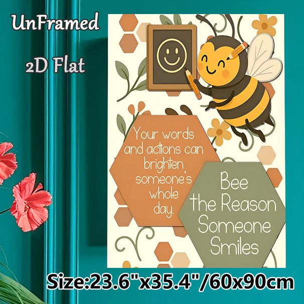 Bee Inspirational Quote Painting Poster, Cute Cartoon Cheerful Bee & Uplifting Messages Poster, Warm Motivational Decor Ideal For Home, Office Or_maomaolike.com
