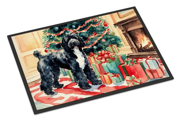Portuguese Water Dog Cozy Christmas Doormat Front Door Mat Indoor Outdoor Rugs For Entryway, Non Slip Washable Low Pile, 24H X 36W_maomaolike.com