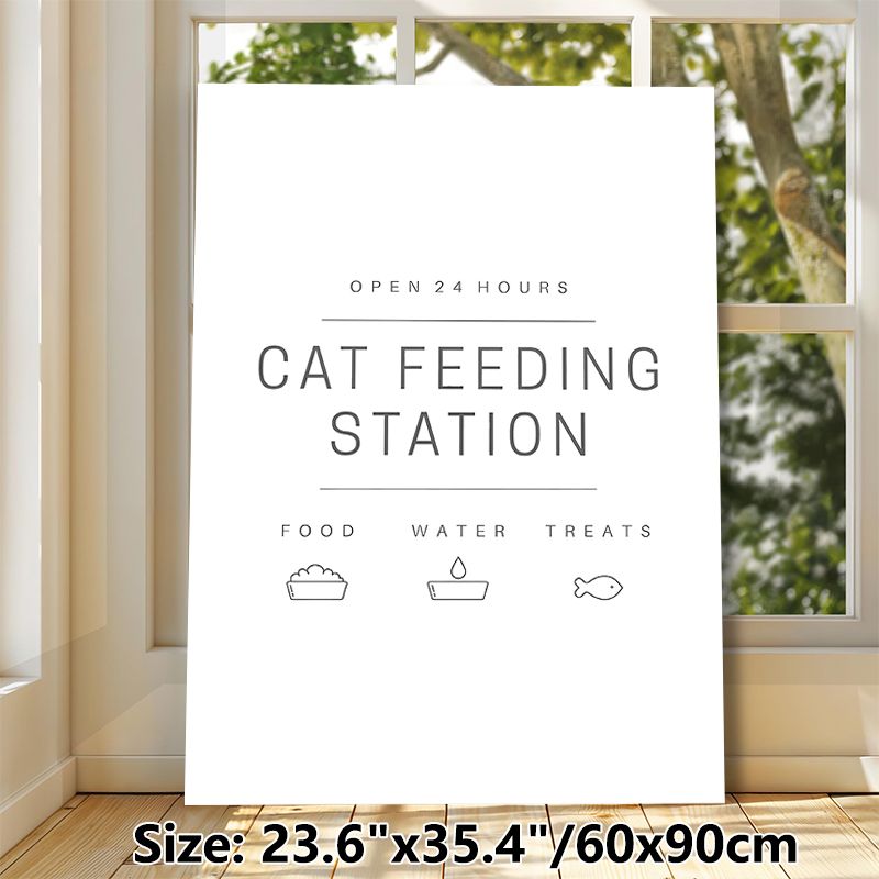 Cat Feeding Station Painting Poster, Minimalist Line-art Style Poster, Clear Signage For Cat Feeding Area, Ideal For Home Pet Corner Or Kitchen Wall_maomaolike.com