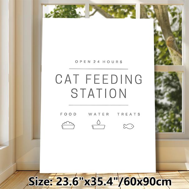 Cat Feeding Station Painting Poster, Minimalist Line-art Style Poster, Clear Signage For Cat Feeding Area, Ideal For Home Pet Corner Or Kitchen Wall_maomaolike.com