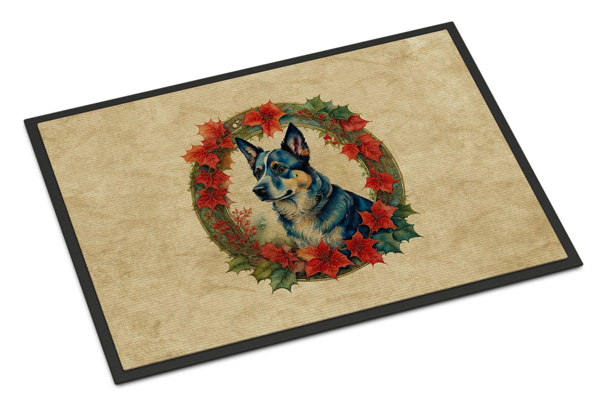 Australian Cattle Dog Christmas Flowers Doormat Front Door Mat Indoor Outdoor Rugs For Entryway, Non Slip Washable Low Pile, 24H X 36W_maomaolike.com